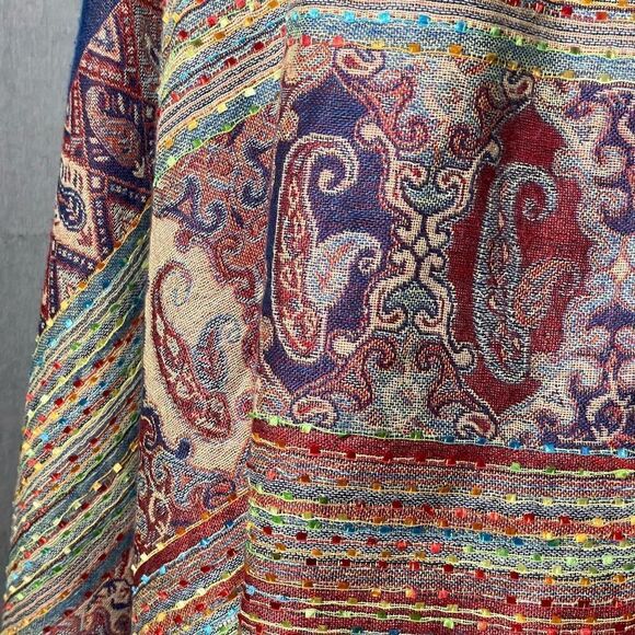 Pashmina Shawl/Scarf Multicolor w/Embroidered Designs & Tassels - Picture 13 of 15